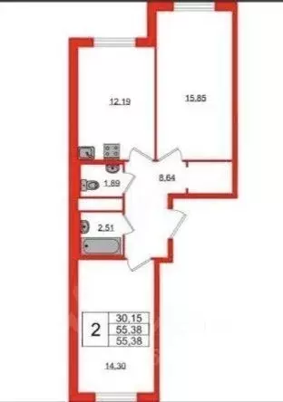 2-к кв. Ленинградская область, Всеволожский район, пос. Бугры ул. ... - Фото 2