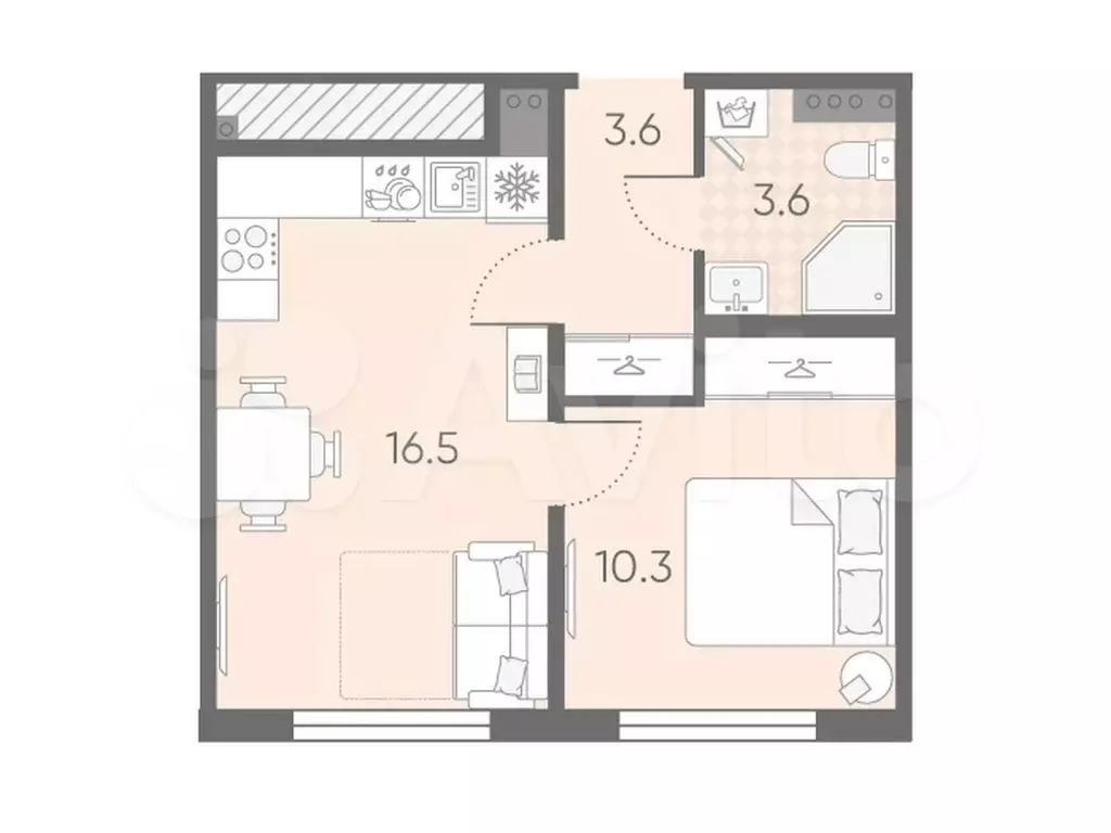 1-к. квартира, 34 м, 4/4 эт. - Фото 0