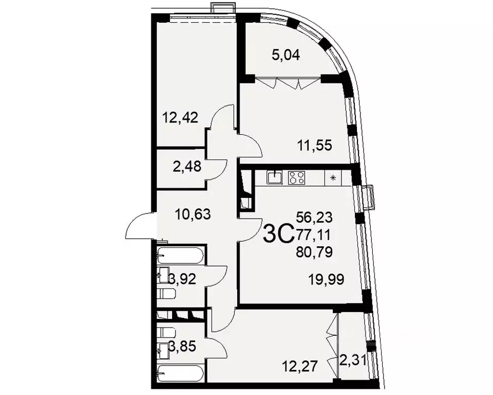 3-к кв. Тульская область, Тула ул. Федора Смирнова, 2 (80.79 м) - Фото 0