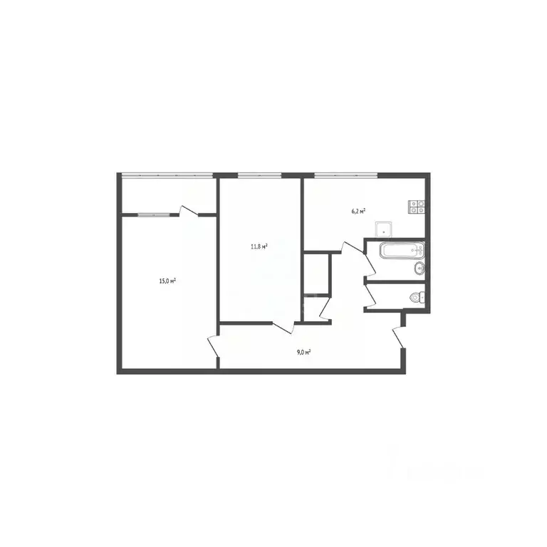 2-к кв. Санкт-Петербург ул. Генерала Симоняка, 23 (46.0 м) - Фото 1