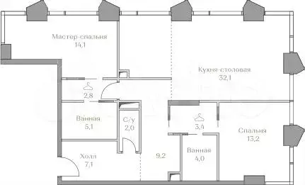 2-к. квартира, 93 м, 5/18 эт. - Фото 0