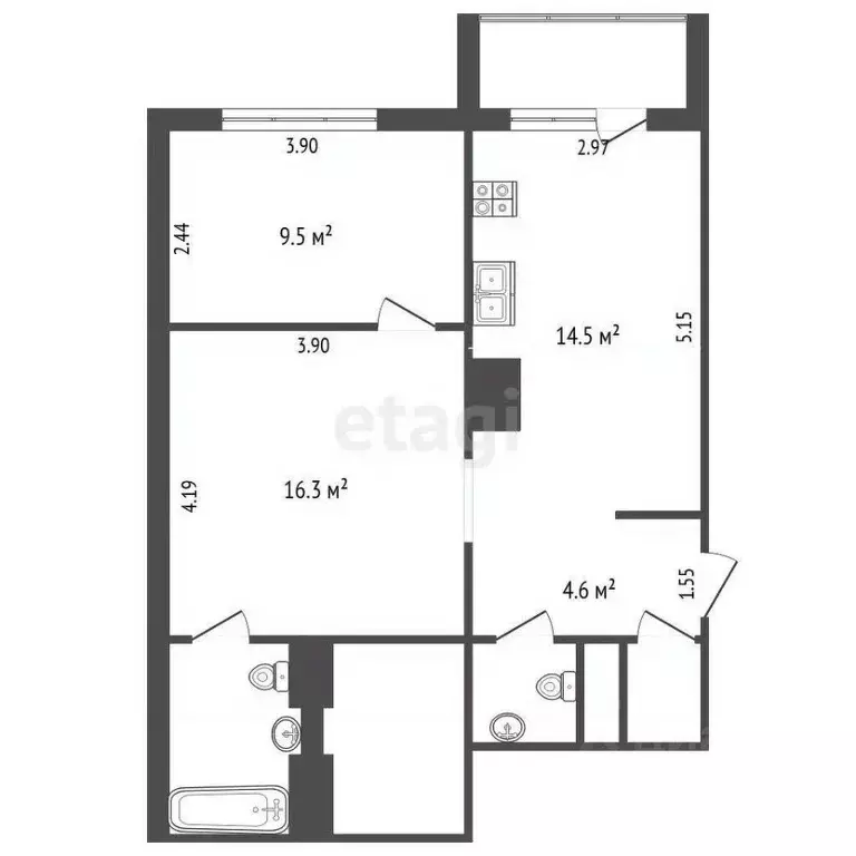 2-к кв. Ямало-Ненецкий АО, Новый Уренгой Оптимистов мкр, 2/2 (51.6 м) - Фото 2