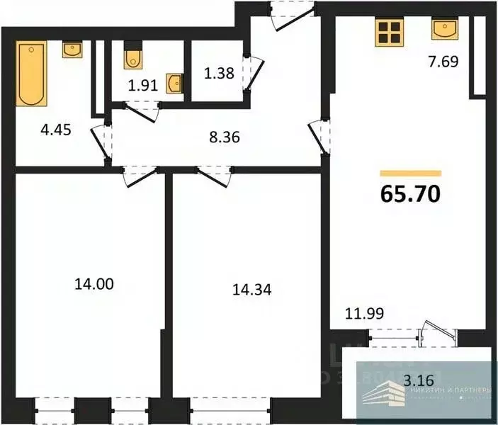 2-к кв. Воронежская область, Воронеж Московский просп., 138 (65.7 м) - Фото 0