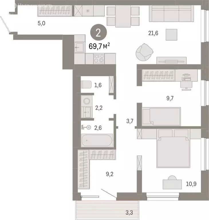 2-комнатная квартира: Екатеринбург, улица Войкова, 15 (69.74 м) - Фото 0