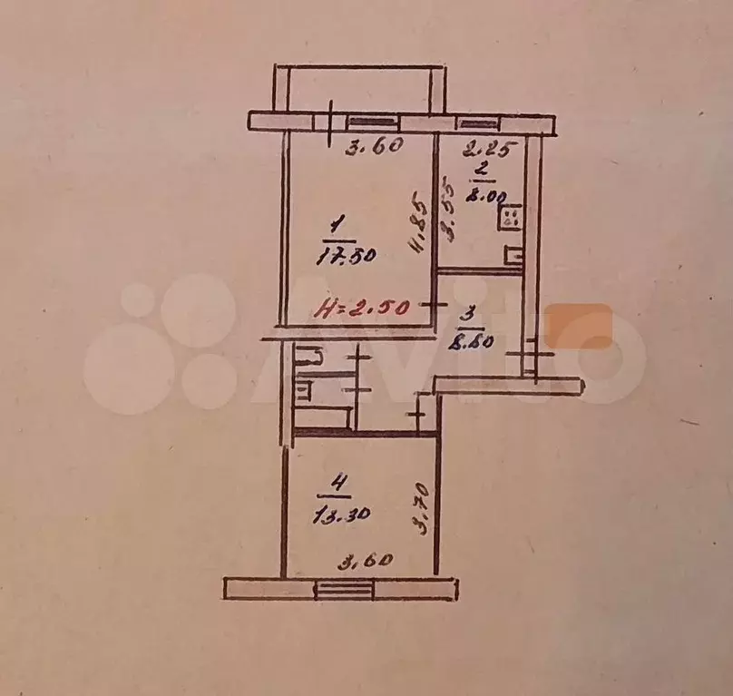 2-к. квартира, 51,1 м, 2/5 эт. - Фото 0