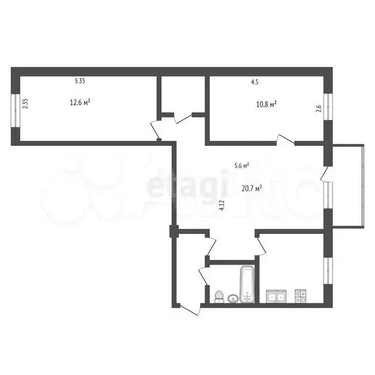 3-к. квартира, 58 м, 5/5 эт. - Фото 0