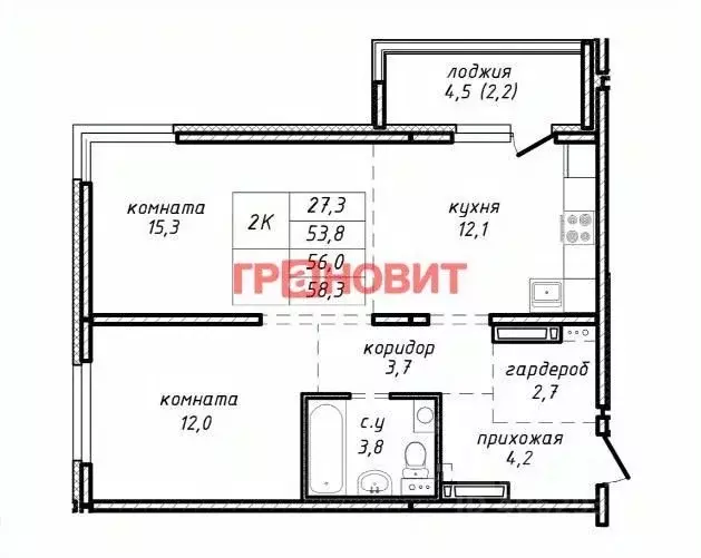 2-к кв. Новосибирская область, Новосибирск ул. Связистов, 162 (56.0 м) - Фото 1