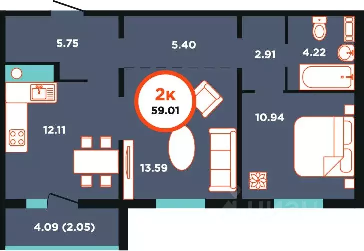 2-к кв. Калининградская область, Калининград Пригородная ул., 11 ... - Фото 0