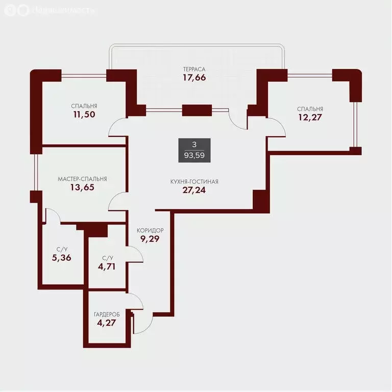 3-комнатная квартира: Оренбург, ЖК Гагарин Парк (93.59 м) - Фото 0