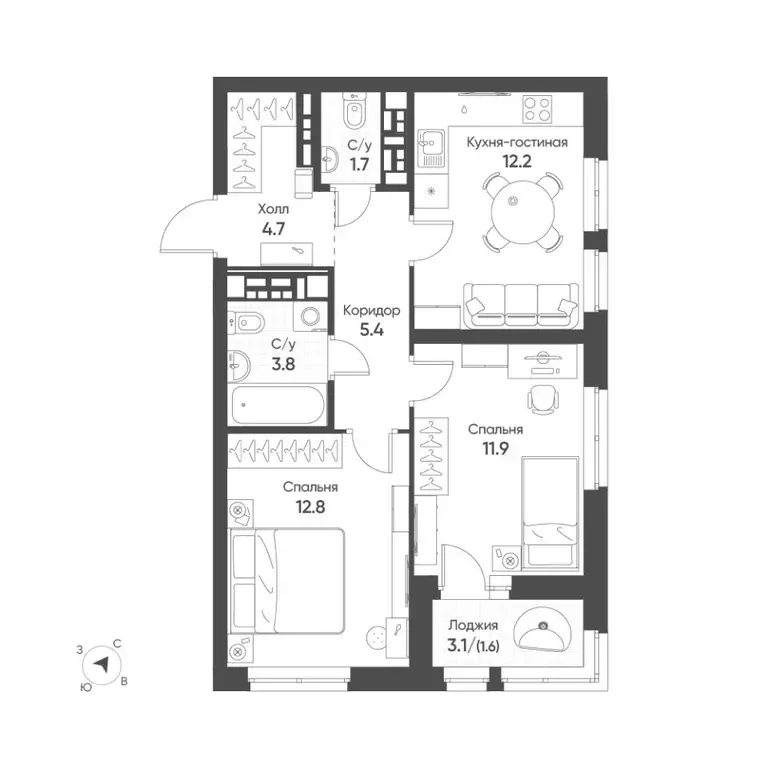 2-к кв. Свердловская область, Екатеринбург Солнечный жилрайон,  (54.0 ... - Фото 1