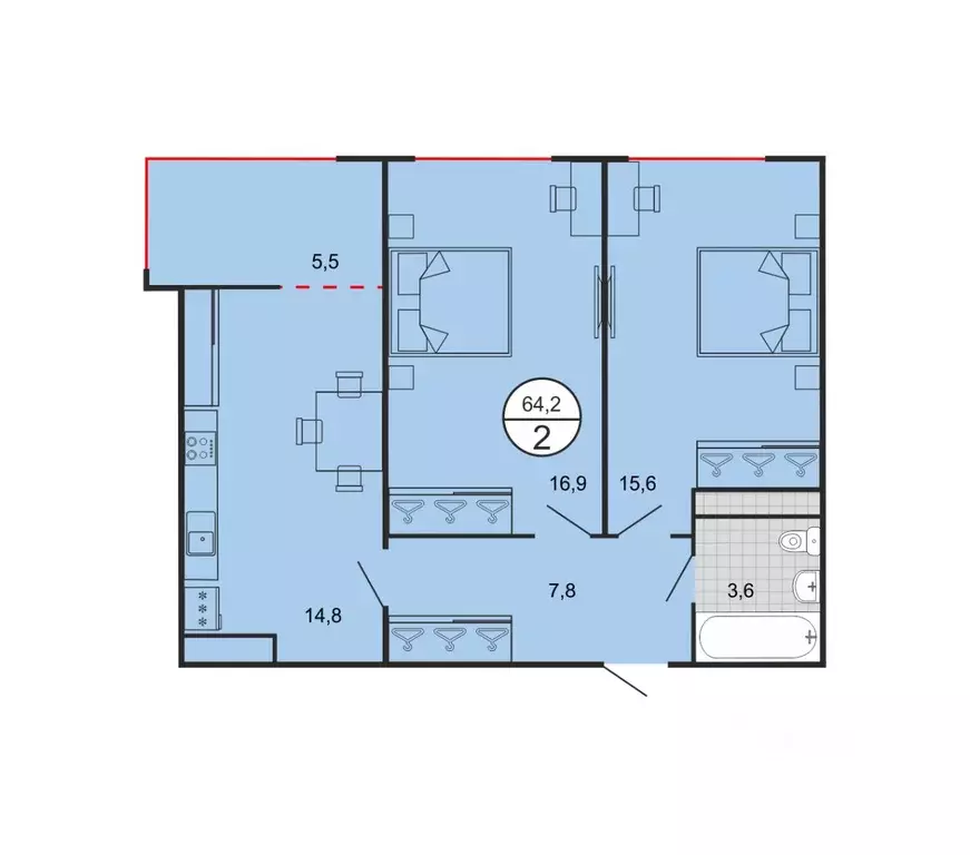 2-к кв. Ставропольский край, Георгиевск Олимп жилой комплекс (64.2 м) - Фото 1