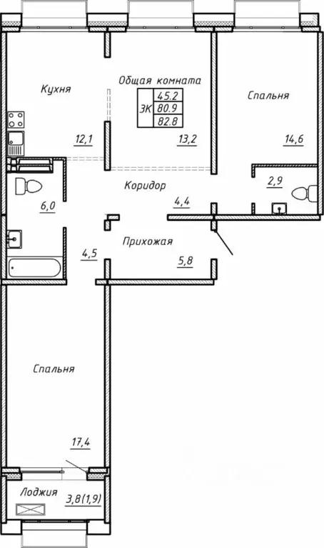 Свободной планировки кв. Новосибирская область, Новосибирск  (82.8 м) - Фото 0
