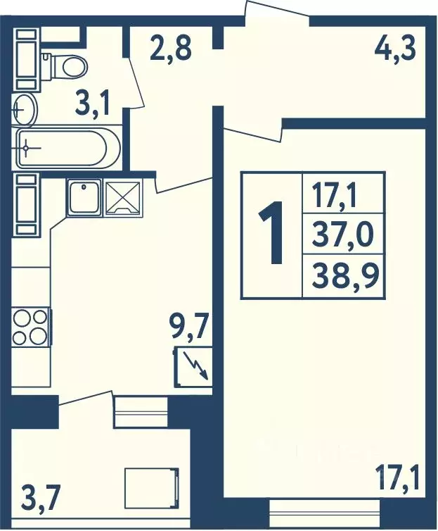 1-к кв. Башкортостан, Уфа ул. Мечтателей, 17 (38.8 м) - Фото 1
