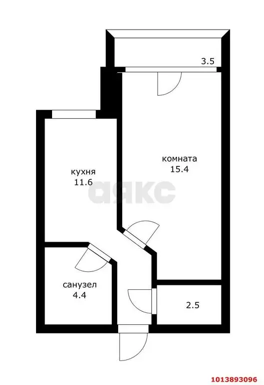 1-комнатная квартира: посёлок Российский, улица Ратной Славы, 46 (37.6 ... - Фото 1