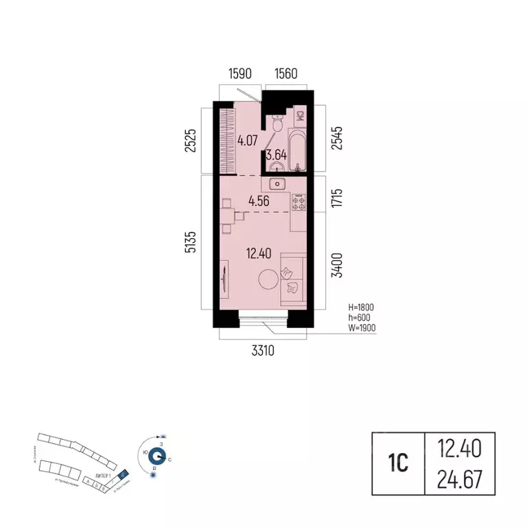 1-к кв. Башкортостан, Уфа Глумилино-1 мкр, Новатор жилой комплекс ... - Фото 1