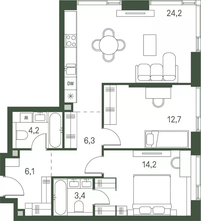 2-к кв. Москва Моментс жилой комплекс, к2.1 (71.1 м) - Фото 0