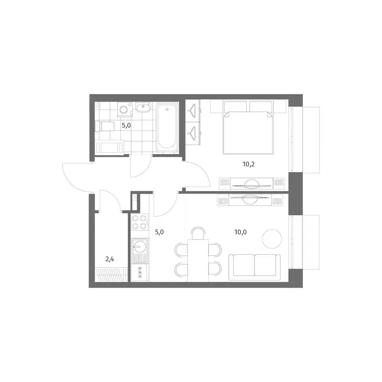 2-к квартира, 36.6 м - Фото 0