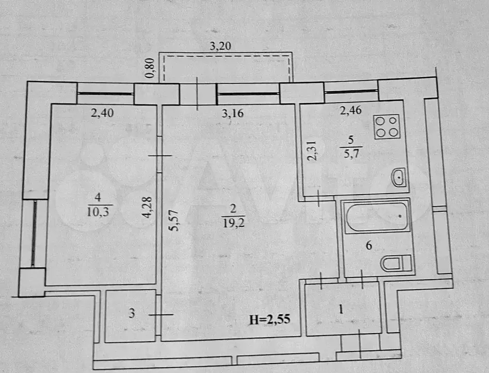 2-к. квартира, 41,6 м, 5/5 эт. - Фото 0