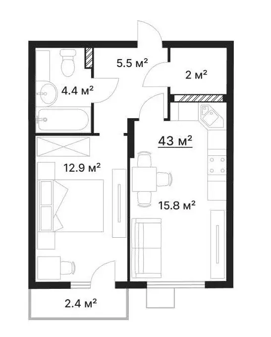 Продаётся 1-к квартира, 43 м - Фото 0
