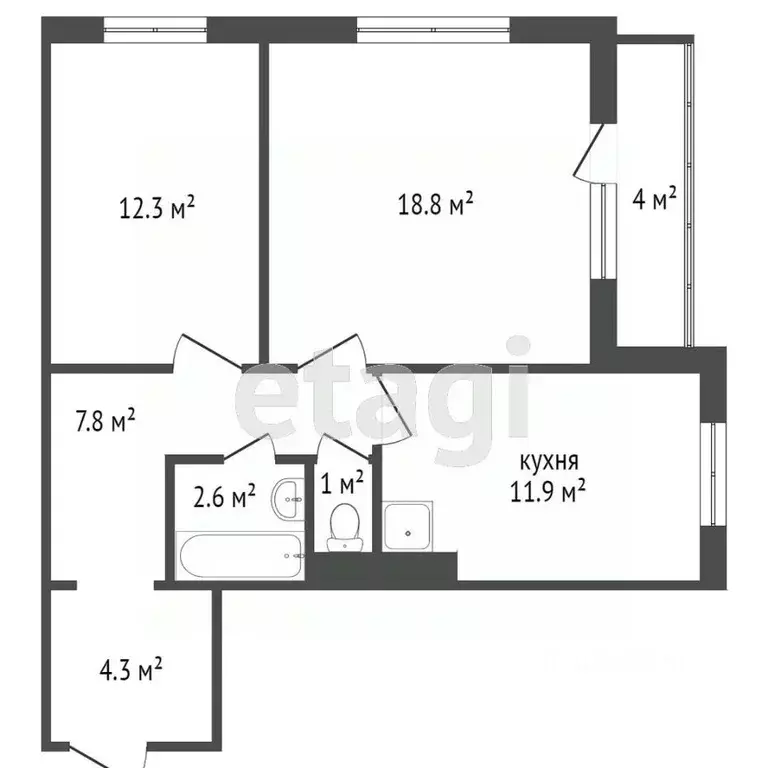 2-к кв. Красноярский край, Красноярск Лесопарковая ул., 17В (59.3 м) - Фото 2
