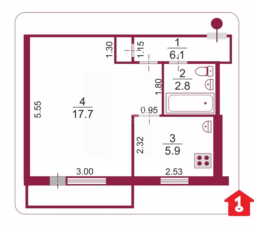 1-к кв. Омская область, Омск ул. Профинтерна, 26 (32.5 м) - Фото 2