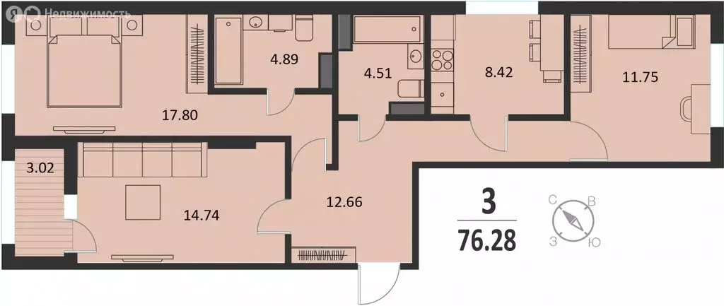 3-комнатная квартира: Курск, Хуторская улица, 33 (76.28 м) - Фото 0