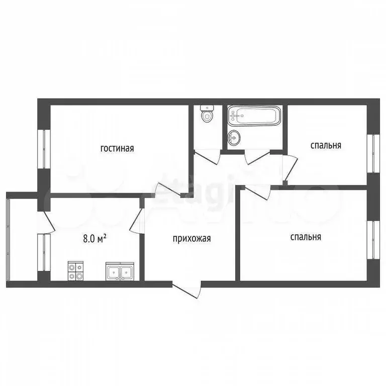 3-к. квартира, 69,9 м, 4/4 эт. - Фото 1