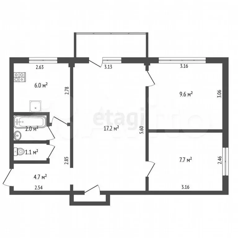 3-к. квартира, 49 м, 4/5 эт. - Фото 0