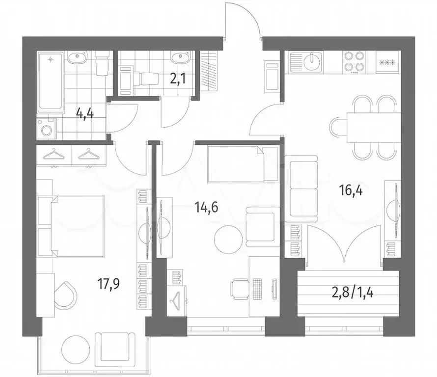 2-к. квартира, 64,1 м, 12/13 эт. - Фото 1