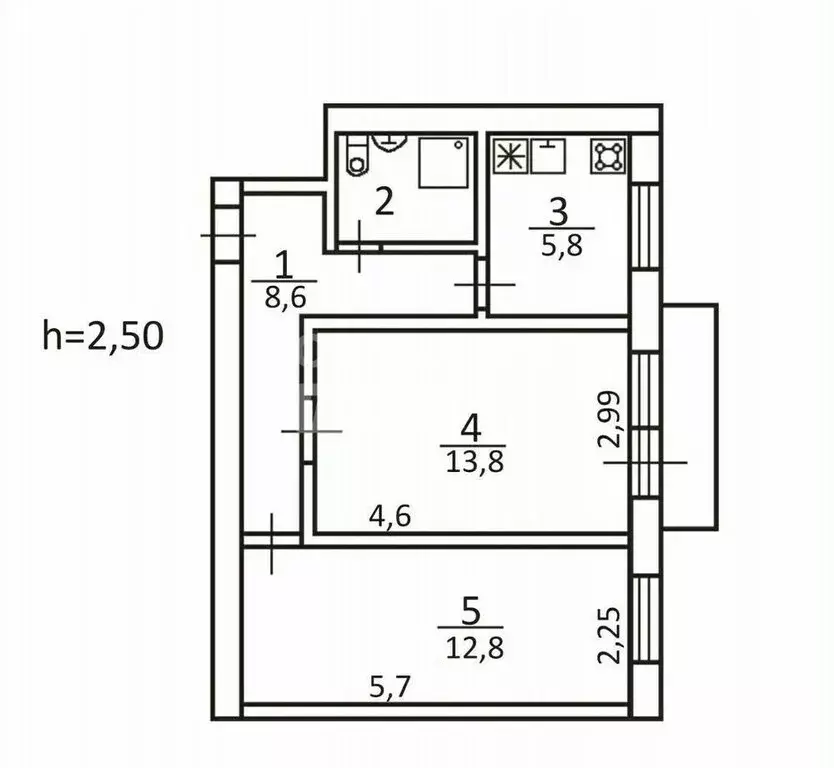 2-комнатная квартира: Нальчик, улица Идарова, 2 (41.7 м) - Фото 2