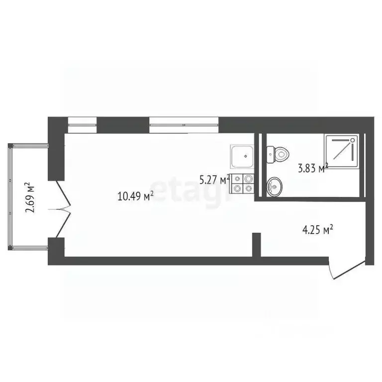 Студия Тюменская область, Тюмень ул. Газовиков, 38к2 (26.53 м) - Фото 1