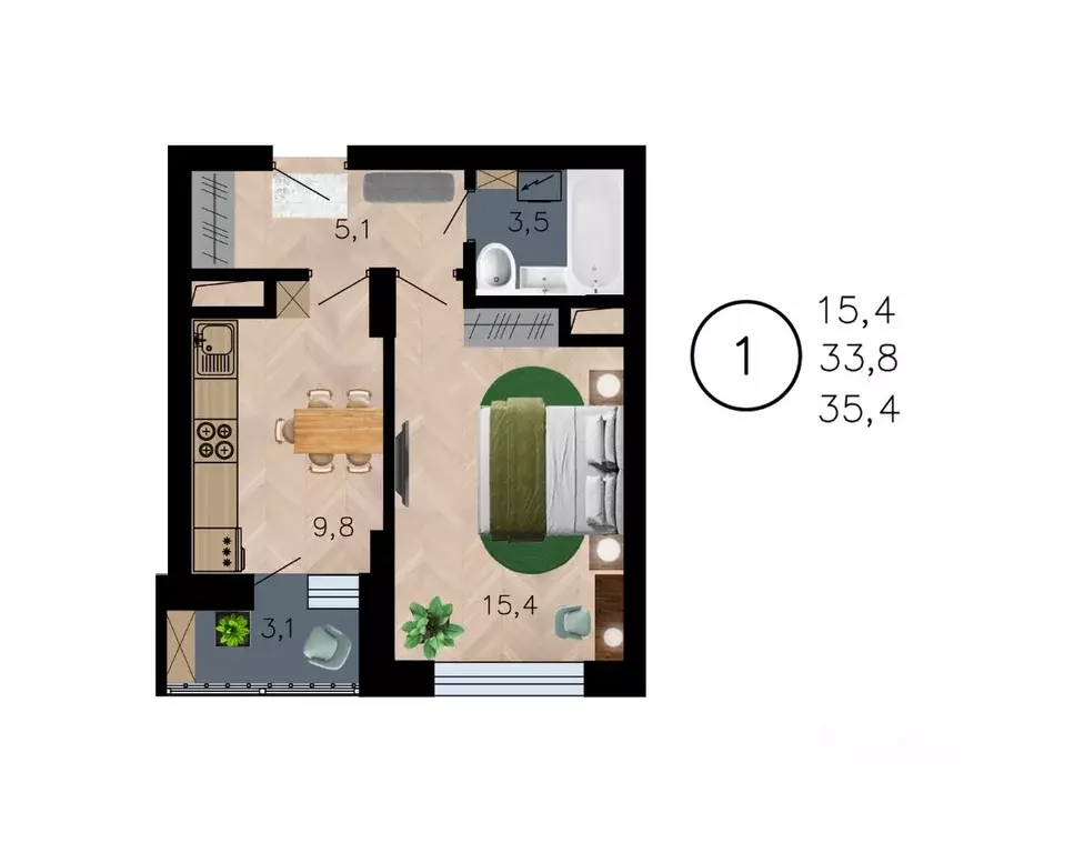 1-к кв. Воронежская область, Воронеж ул. Рокоссовского, 47 (35.4 м) - Фото 1
