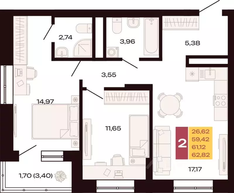 2-к кв. Свердловская область, Екатеринбург Юго-Западный жилрайон, ... - Фото 1