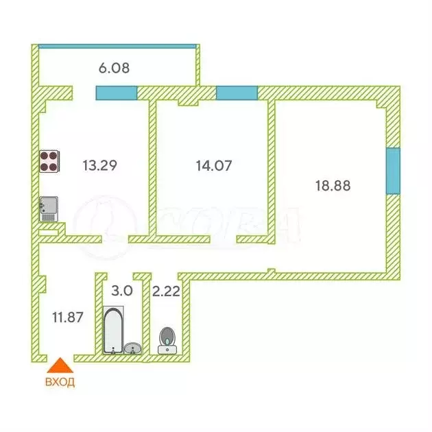 2-комнатная квартира: Тюмень, Таврическая улица, 9к2 (63.2 м) - Фото 1