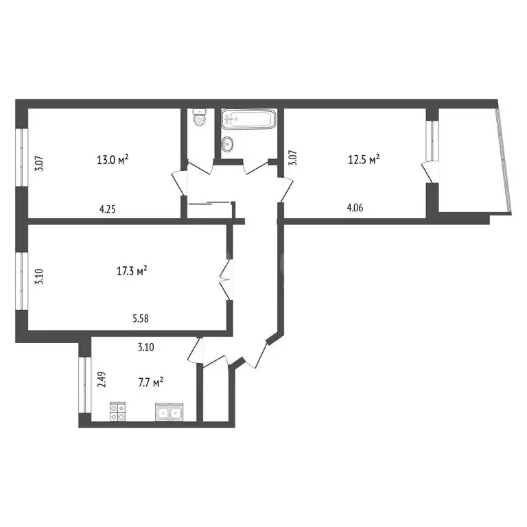 3-комнатная квартира: Тюмень, улица Александра Логунова, 20 (64.8 м) - Фото 1