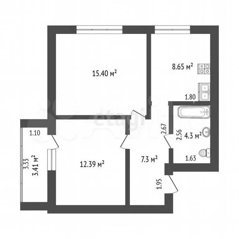 2-к. квартира, 48,1 м, 2/5 эт. - Фото 1