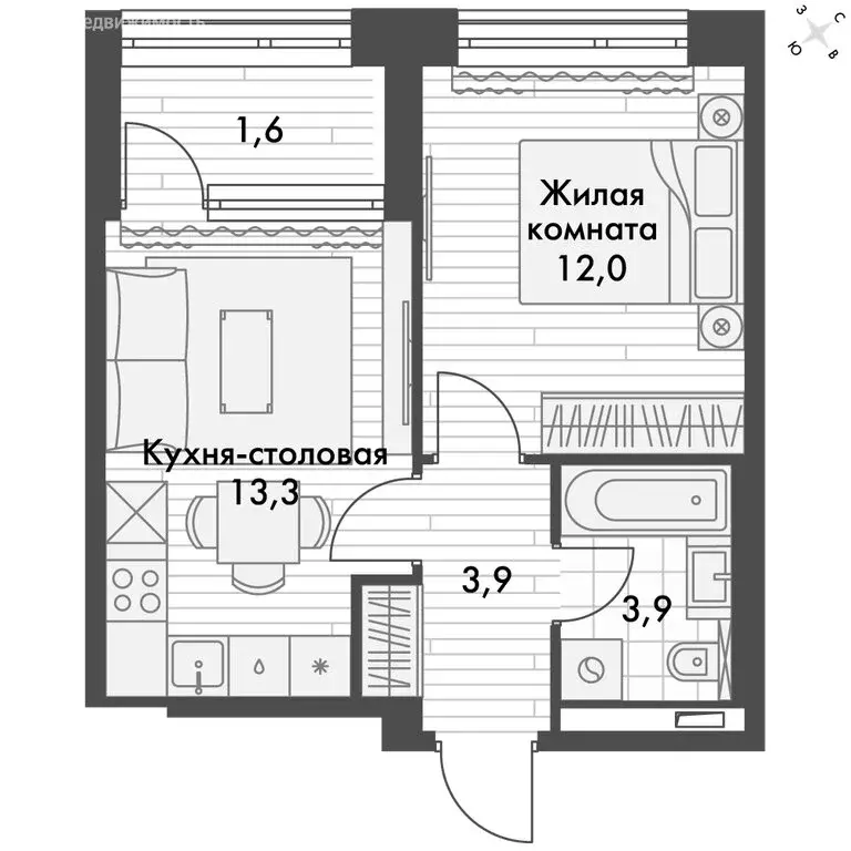 1-комнатная квартира: Владивосток, улица Крылова, 10/1 (34.7 м) - Фото 0