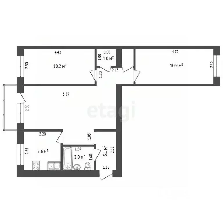 3-к кв. Кемеровская область, Кемерово просп. Ленина, 48 (55.0 м) - Фото 2