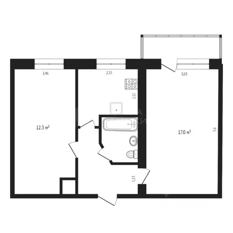 2-к кв. Тюменская область, Тюмень ул. Белинского, 30 (44.3 м) - Фото 1