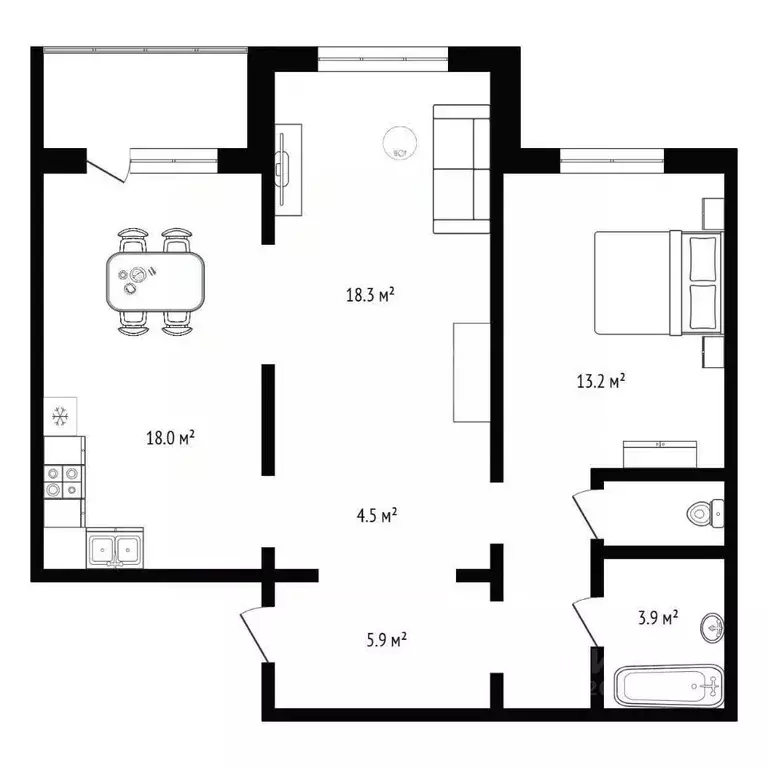 Студия Новосибирская область, Новосибирск ул. Титова, 253/3 (22.4 м) - Фото 2