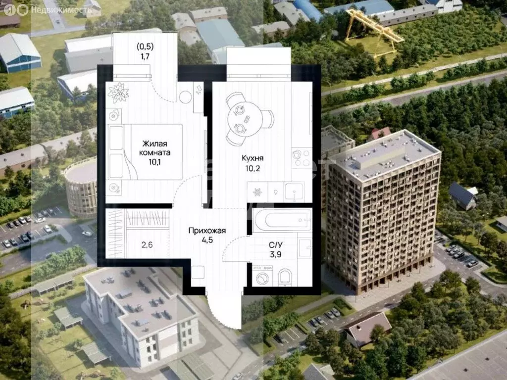 1-комнатная квартира: Благовещенск, Набережная улица, 44 (31.8 м) - Фото 1