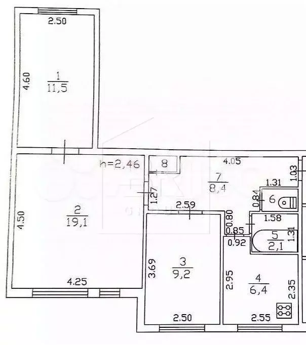 3-к. квартира, 58,2 м, 2/5 эт. - Фото 0