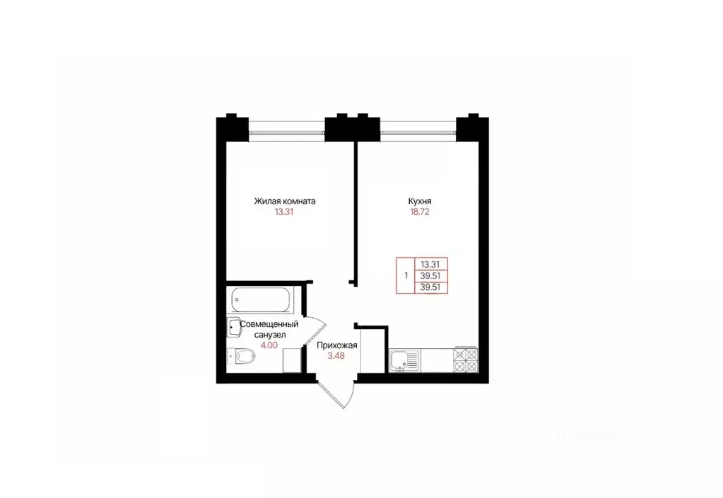 1-к кв. Татарстан, Казань Лето жилой комплекс (39.51 м) - Фото 2