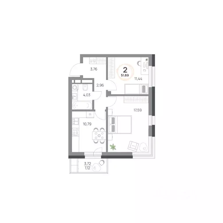 2-к кв. Красноярский край, Красноярск Юдинский жилой комплекс (51.69 ... - Фото 1