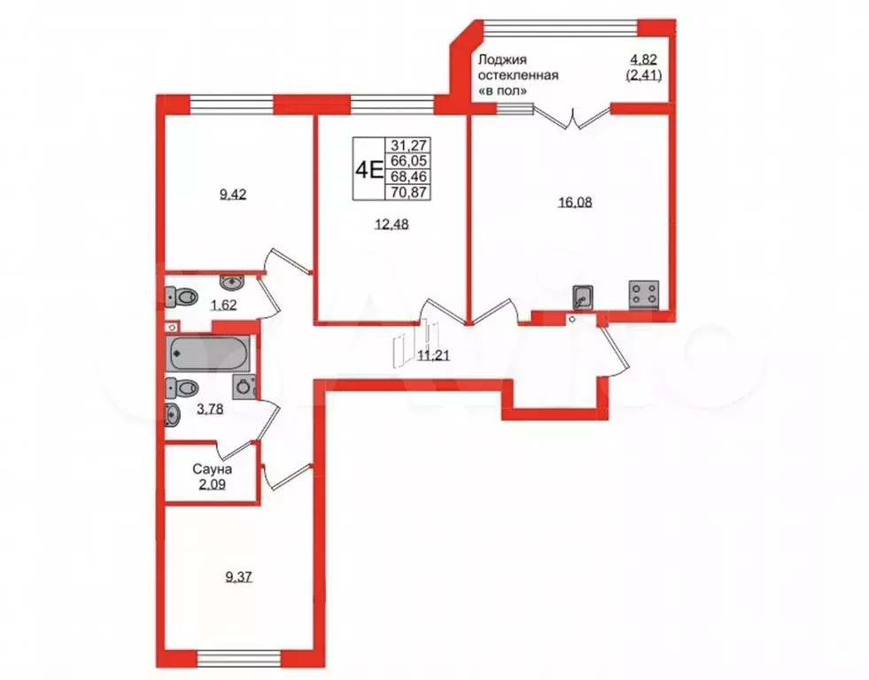 3-к. квартира, 68,5 м, 5/9 эт. - Фото 1