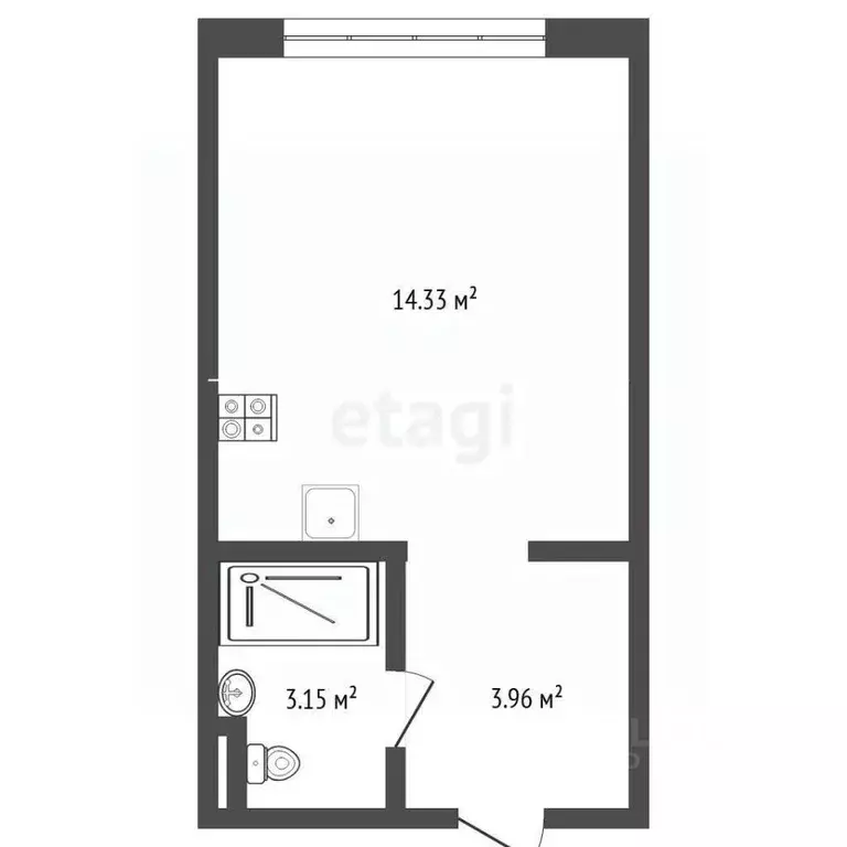 Студия Тюменская область, Тюмень ул. Андрея Кореневского, 11 (20.0 м) - Фото 1