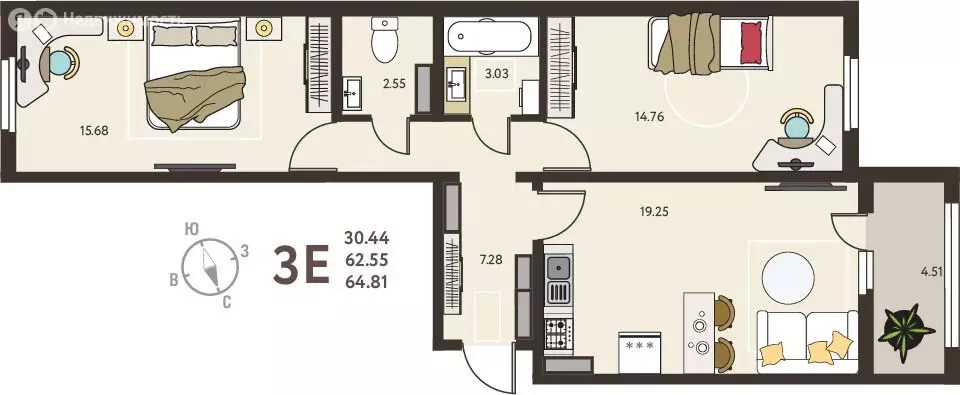 2-комнатная квартира: Курск, микрорайон Курского Завода Тракторных ... - Фото 0
