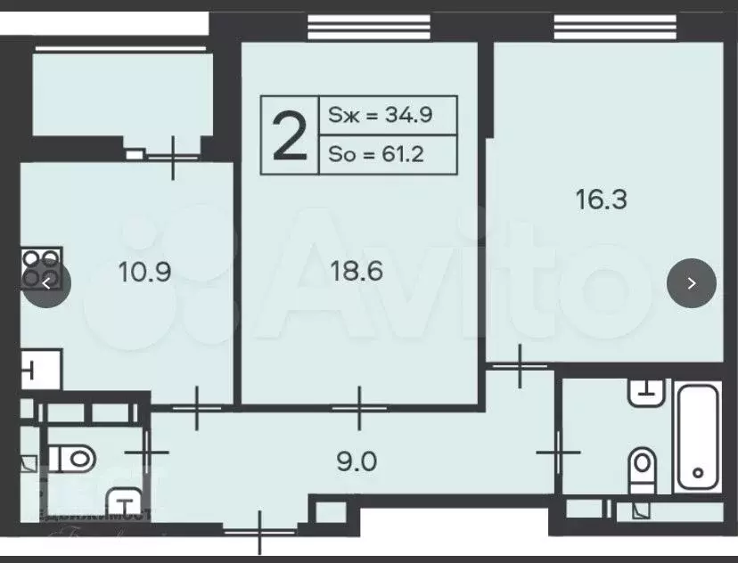 Аукцион: 2-к. квартира, 61,2 м, 4/13 эт. - Фото 1