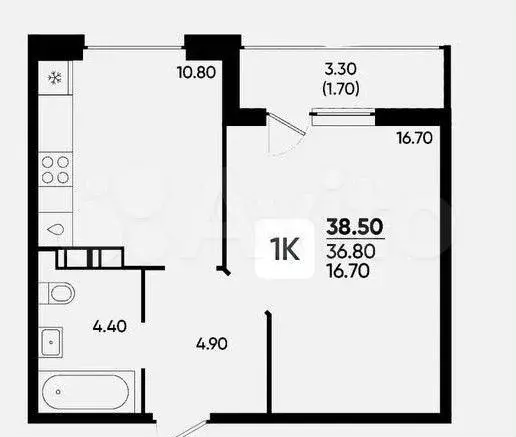 1-к. квартира, 38,1 м, 15/18 эт. - Фото 1