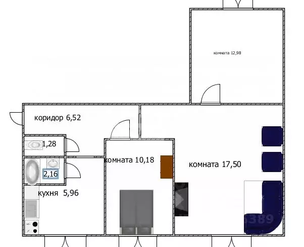 3-к кв. Ульяновская область, Ульяновск ул. Ефремова, 99 (57.74 м) - Фото 1